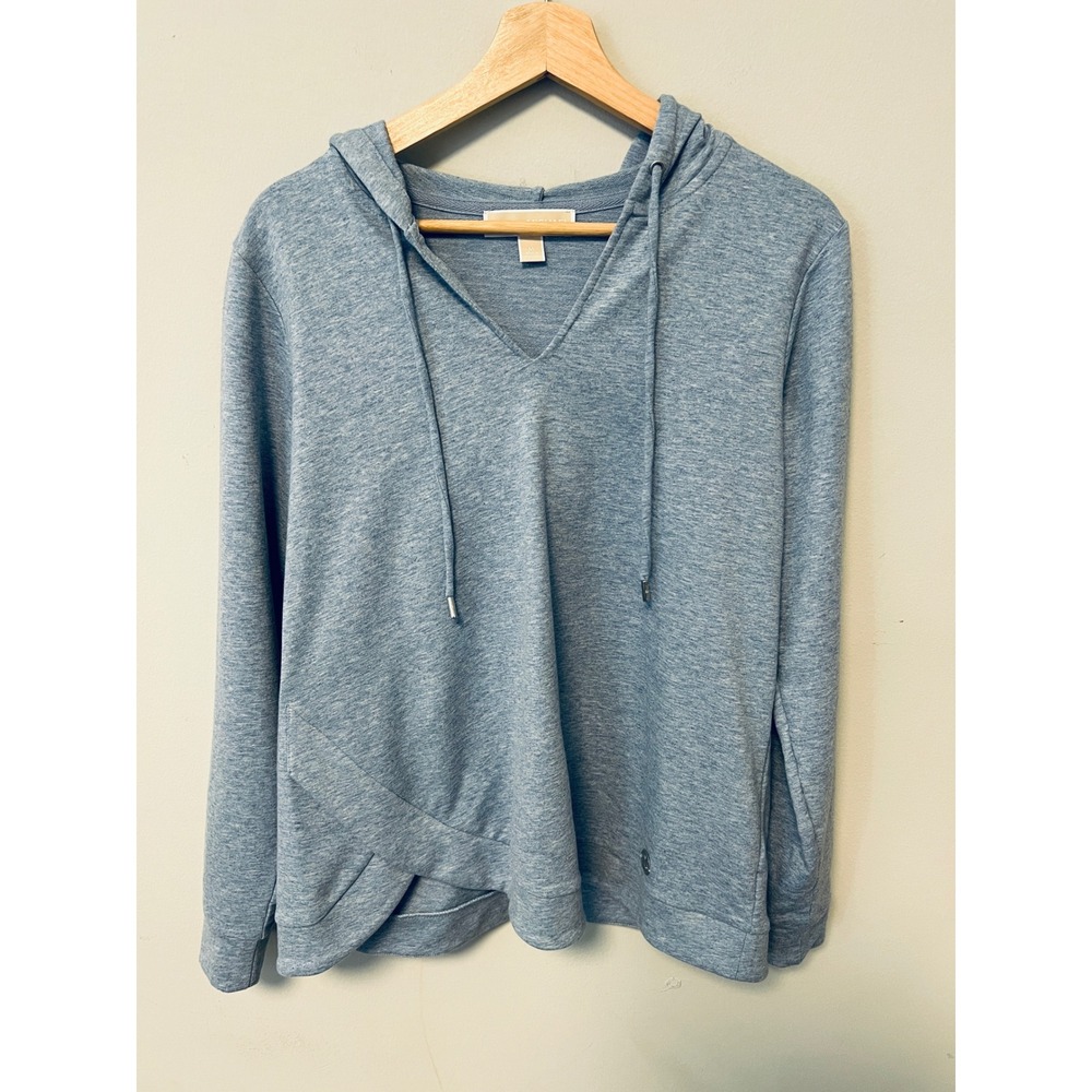 Michael Kors Hoodie Womens Medium Blue Pre-owned Tulip Hem V-Neck Pullover